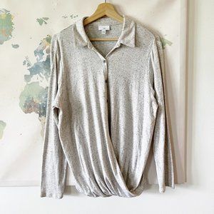 J Jill Popover Top Twist Front Heather Gray Collared Soft Stretchy Size Large